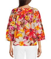 FRANCES VALENTINE Zoe Sun Floral Print Scoop Neck 3/4 Sleeve Blouse
