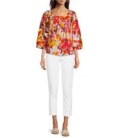 FRANCES VALENTINE Zoe Sun Floral Print Scoop Neck 3/4 Sleeve Blouse