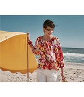 FRANCES VALENTINE Zoe Sun Floral Print Scoop Neck 3/4 Sleeve Blouse