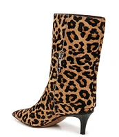 Franco Sarto Alberta Leopard Print Calf Hair Foldover Pointed Toe Dress Boots