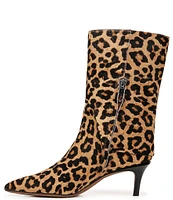 Franco Sarto Alberta Leopard Print Calf Hair Foldover Pointed Toe Dress Boots