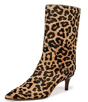 Franco Sarto Alberta Leopard Print Calf Hair Foldover Pointed Toe Dress Boots