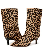 Franco Sarto Alberta Leopard Print Calf Hair Foldover Pointed Toe Dress Boots