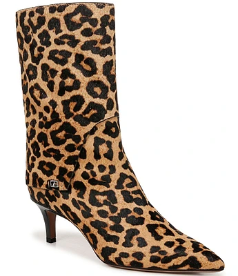 Franco Sarto Alberta Leopard Print Calf Hair Foldover Pointed Toe Dress Boots