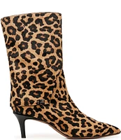 Franco Sarto Alberta Leopard Print Calf Hair Foldover Pointed Toe Dress Boots