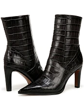 Franco Sarto Appia Crocodile Print Leather Point Toe Dress Booties