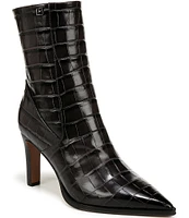 Franco Sarto Appia Crocodile Print Leather Point Toe Dress Booties