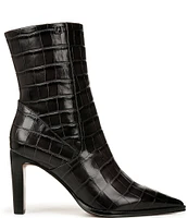 Franco Sarto Appia Crocodile Print Leather Point Toe Dress Booties