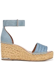 Franco Sarto Clemens Woven Raffia and Leather Ankle Strap Platform Wedge Espadrilles