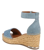 Franco Sarto Clemens Woven Raffia and Leather Ankle Strap Platform Wedge Espadrilles