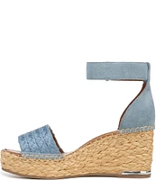 Franco Sarto Clemens Woven Raffia and Leather Ankle Strap Platform Wedge Espadrilles