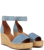 Franco Sarto Clemens Woven Raffia and Leather Ankle Strap Platform Wedge Espadrilles