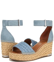 Franco Sarto Clemens Woven Raffia and Leather Ankle Strap Platform Wedge Espadrilles