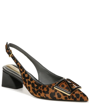 Franco Sarto Racer5 Leopard Print Calf Hair Buckle Detail Ornament Slingback Pumps