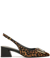 Franco Sarto Racer5 Leopard Print Calf Hair Buckle Detail Ornament Slingback Pumps