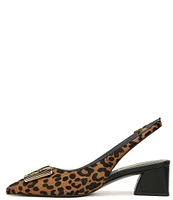 Franco Sarto Racer5 Leopard Print Calf Hair Buckle Detail Ornament Slingback Pumps