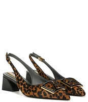 Franco Sarto Racer5 Leopard Print Calf Hair Buckle Detail Ornament Slingback Pumps