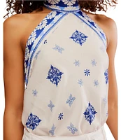 Free People 1 Thing Halter Neck Sleeveless Paisley Floral Print Tie Open Back Detail Scarf Top Bodysuit