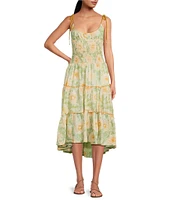 Free People Adriel Floral Print V-Neck Sleeveless Tiered Midi Dress