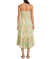 Free People Adriel Floral Print V-Neck Sleeveless Tiered Midi Dress