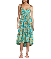 Free People Adriel Floral Print V-Neck Sleeveless Tiered Midi Dress