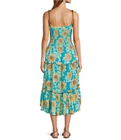 Free People Adriel Floral Print V-Neck Sleeveless Tiered Midi Dress