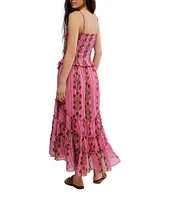 Free People Alejandra Floral Print Smocked Square Neck Tiered Midi Dress