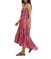 Free People Alejandra Floral Print Smocked Square Neck Tiered Midi Dress