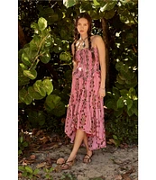Free People Alejandra Floral Print Smocked Square Neck Tiered Midi Dress