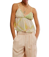 Free People Alix Patchwork Print V-Neck Sleeveless Peplum Tank Top