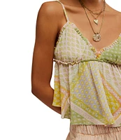 Free People Alix Patchwork Print V-Neck Sleeveless Peplum Tank Top