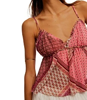 Free People Alix Patchwork Print V-Neck Sleeveless Peplum Tank Top