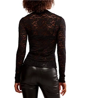 Free People All Day Lace V Neck Long Sleeve Sheer Lace Knit Top