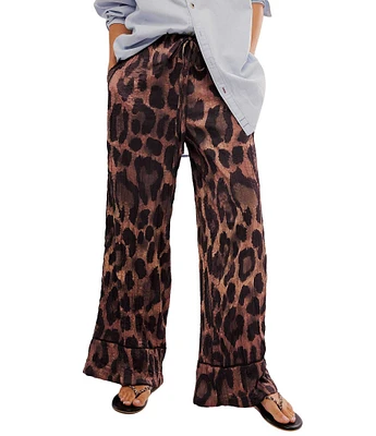 Free People All Out Satin Leopard Print Low Rise Loose Wide Leg Pants