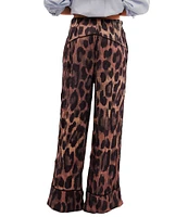 Free People All Out Satin Leopard Print Low Rise Loose Wide Leg Pants