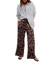 Free People All Out Satin Leopard Print Low Rise Loose Wide Leg Pants