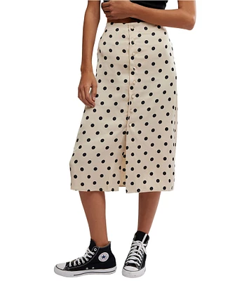 Free People Analise Polka Dot Print High Rise Button Front Midi Skirt