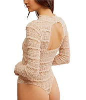 Free People Angelina Semi Sheer Textured Mock Neck Long Sleeve Bodysuit