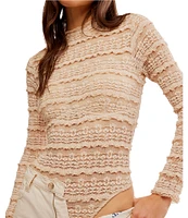 Free People Angelina Semi Sheer Textured Mock Neck Long Sleeve Bodysuit