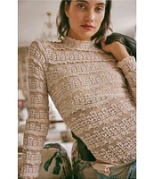 Free People Angelina Semi Sheer Textured Mock Neck Long Sleeve Bodysuit