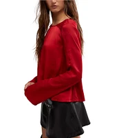 Free People Arabella Crew Neck Long Sleeve Tie Back Blouse