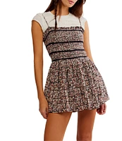 Free People Bali Checked Out Printed Smocked Square Neck Sleeveless Romper
