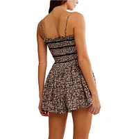 Free People Bali Checked Out Printed Smocked Square Neck Sleeveless Romper