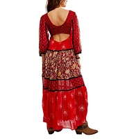 Free People Bali Laurel Mixed Print V-Neck Long Sleeve Maxi Dress