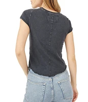 Free People Be My Baby Cotton Crew Neck Short Sleeve Distressed Asymmetrical Hem Shirt