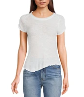 Free People Be My Baby Cotton Crew Neck Short Sleeve Distressed Asymmetrical Hem Shirt