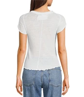 Free People Be My Baby Cotton Crew Neck Short Sleeve Distressed Asymmetrical Hem Shirt