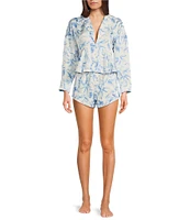 Free People Beauty Sleep Long Sleeve Notch Collar Cropped PJ Set