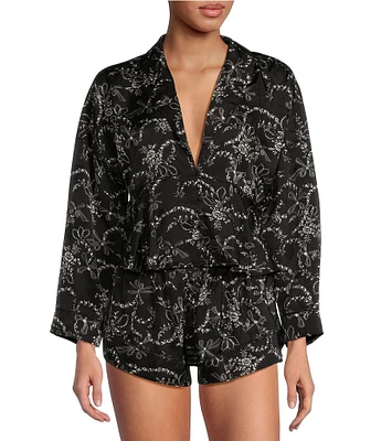 Free People Beauty Sleep Long Sleeve Notch Collar Cropped PJ Set