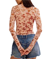 Free People Betty's Garden Floral Mesh Scoop Neck Long Sleeve Shirt